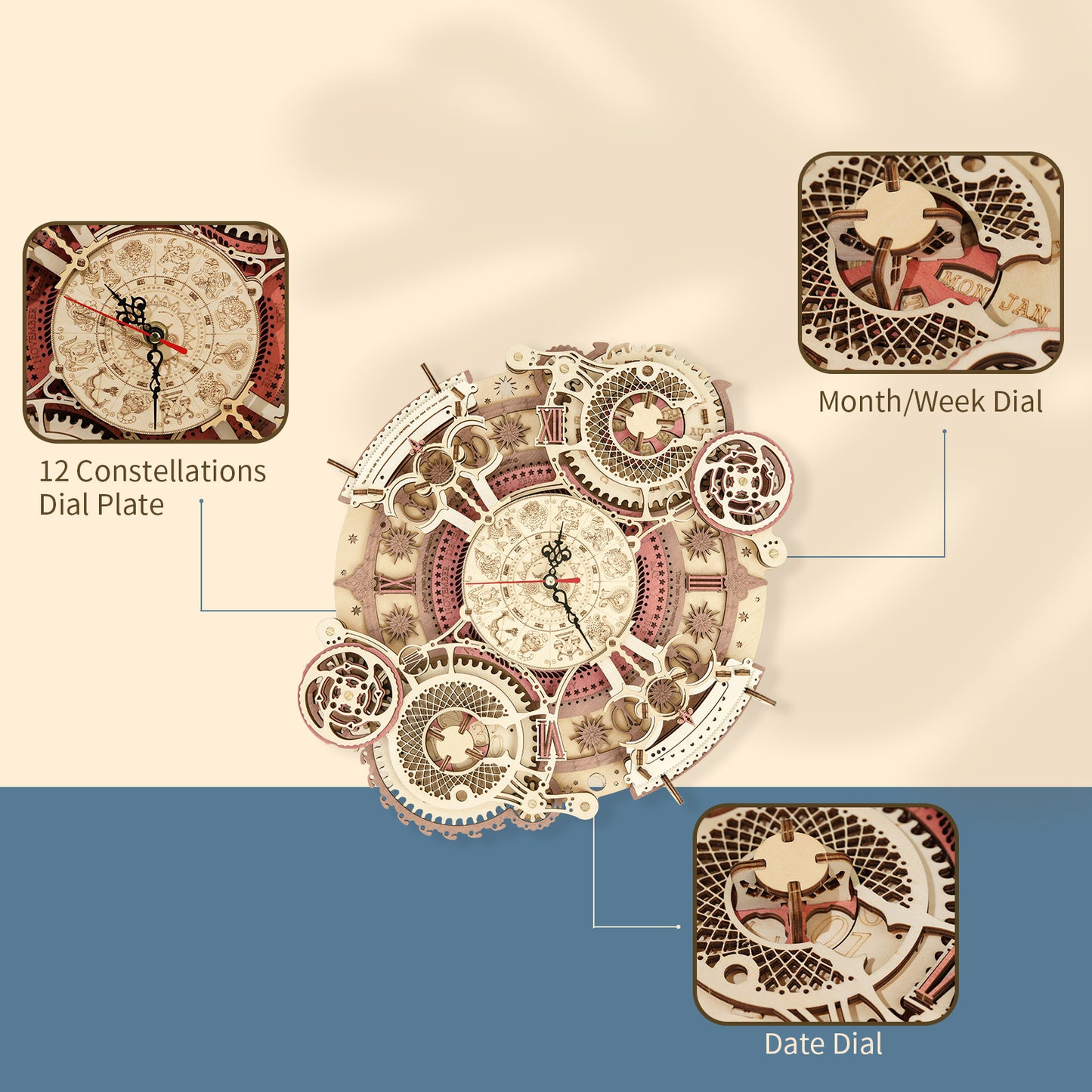 Robotime ROKR zodiaque horloge murale 3D Puzzle en bois modèle assemblage jouets cadeaux pour enfants enfants adolescents LC601 livraison directe du fournisseur