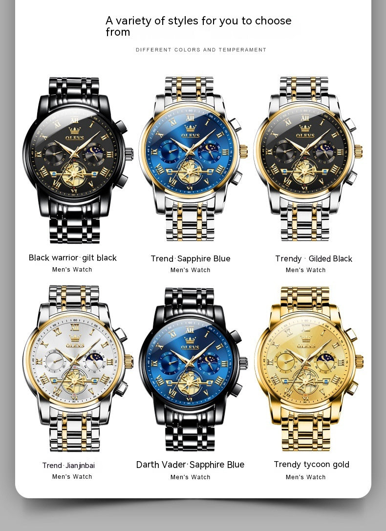 Montre à quartz étanche multifonctionnelle lumineuse non mécanique pour hommes