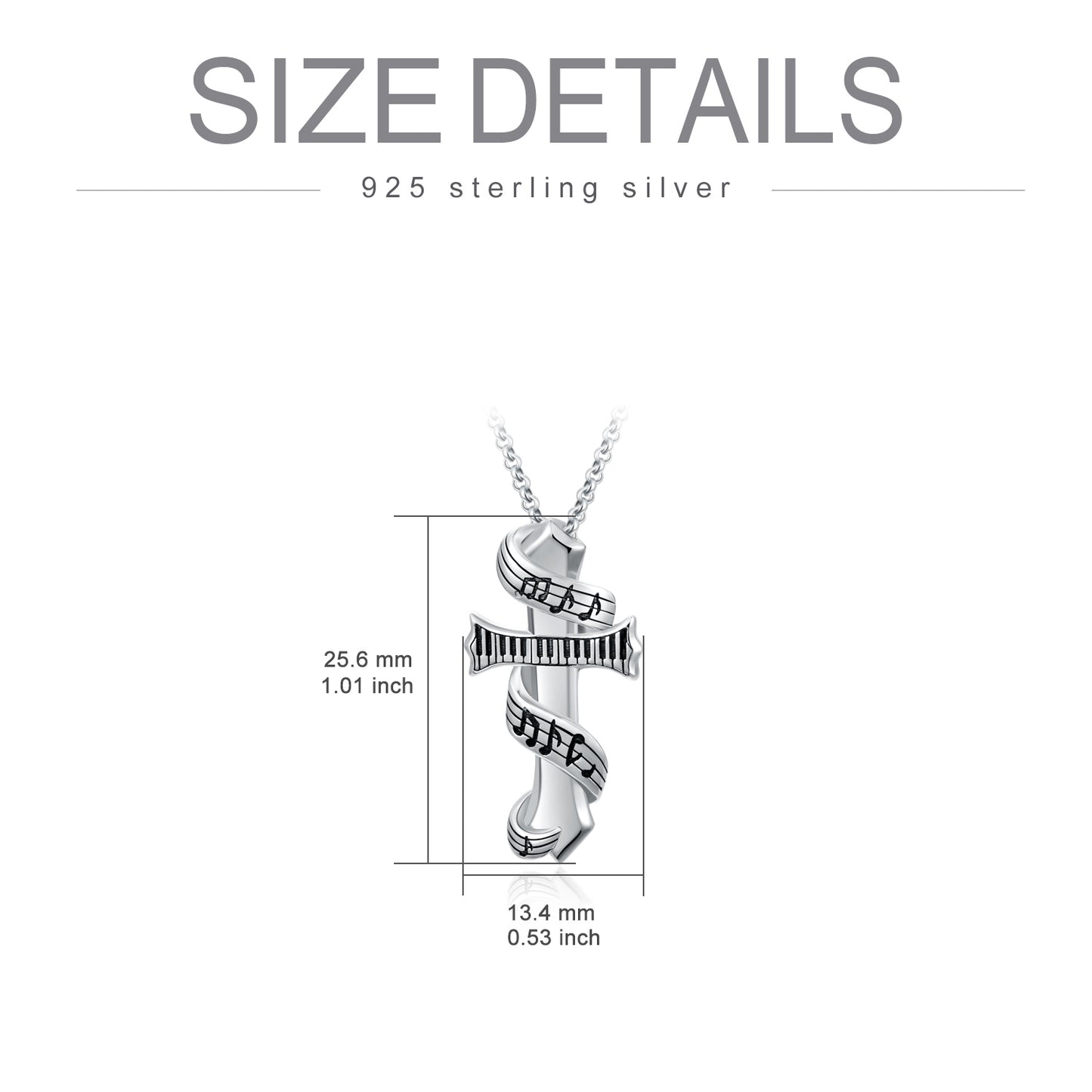 Collier de crémation urne note de musique en argent sterling