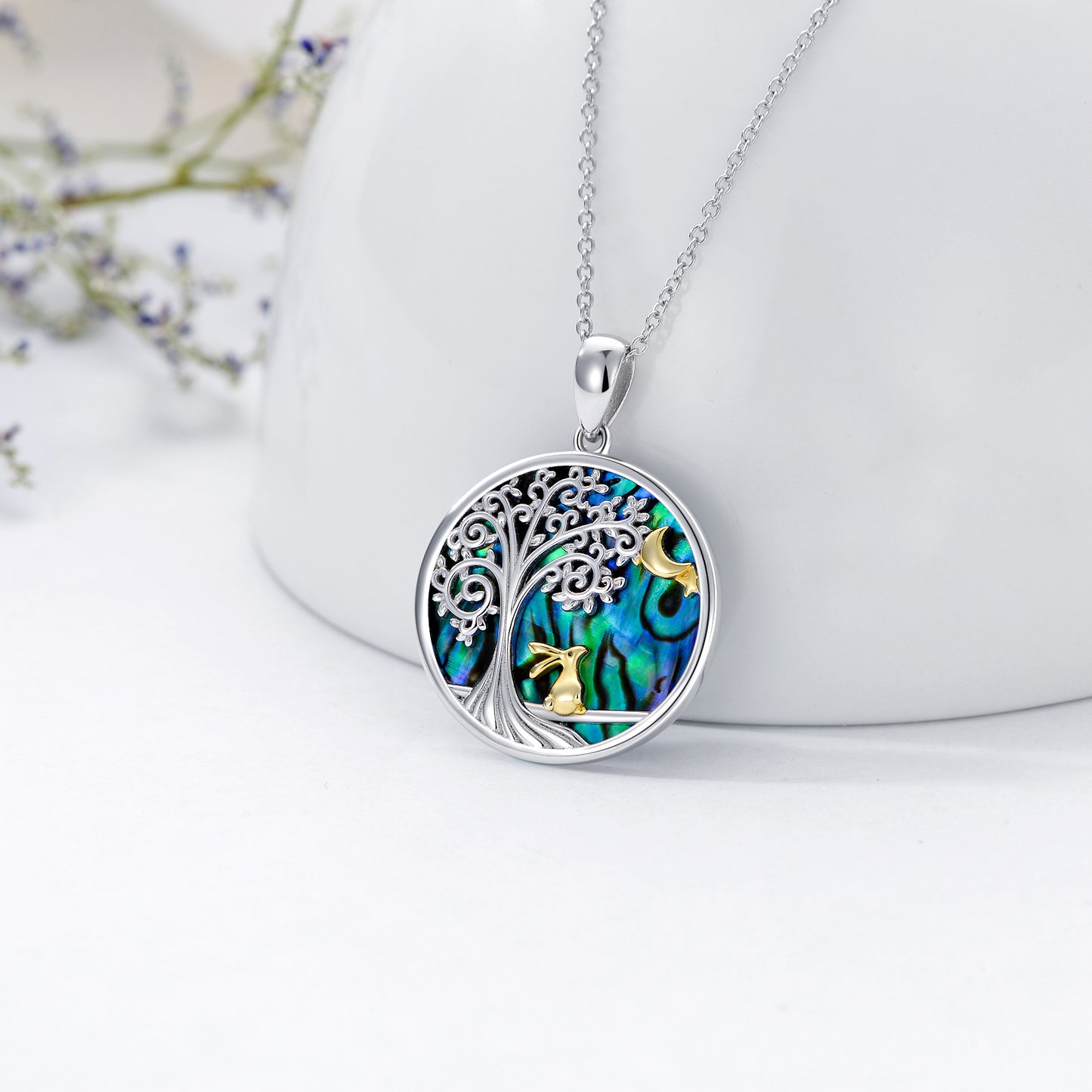 Collier lapin de Pâques avec pendentif en ormeau et lapin en argent sterling, bijoux de Pâques, cadeaux pour femmes et filles