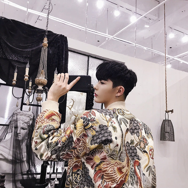 Whole Piece Embroidery Chinese Wind Element Crane Embroidered Jacket Men's Clothing