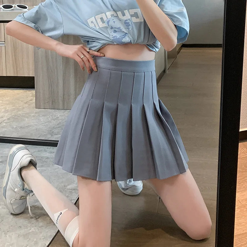 White Women Pleated Skirts Summer High Waist Zipper Girls Dancing JK Mini Skirts Black Fashion Student