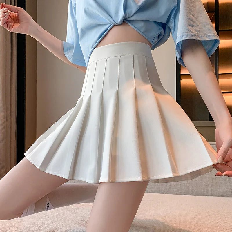 White Women Pleated Skirts Summer High Waist Zipper Girls Dancing JK Mini Skirts Black Fashion Student