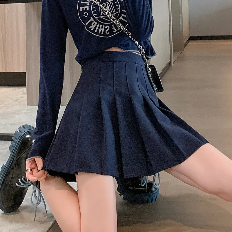 White Women Pleated Skirts Summer High Waist Zipper Girls Dancing JK Mini Skirts Black Fashion Student