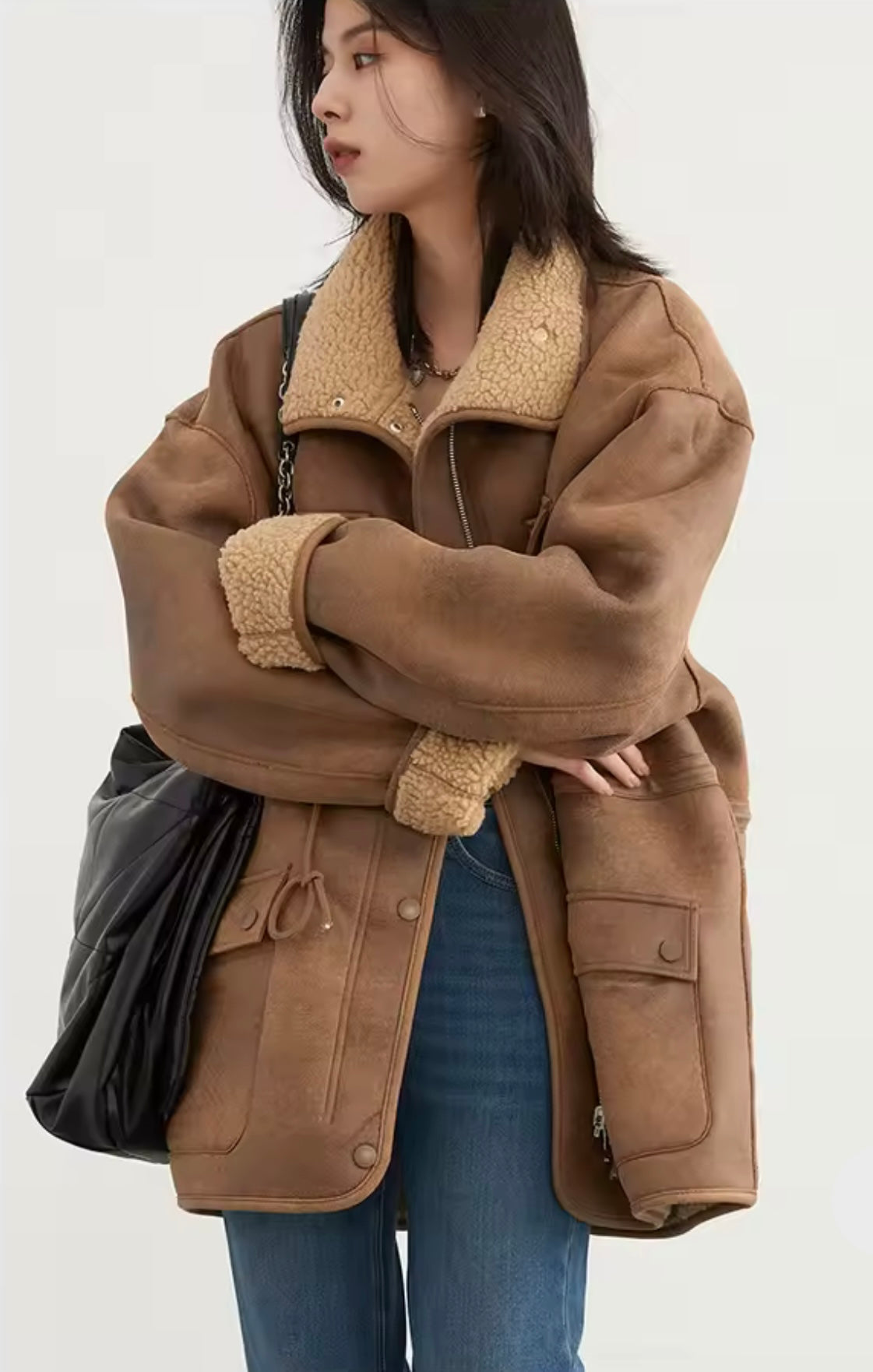 2025 New Retro Loose Vintage Lamb Wool Suede Reversible Thick Coat for Women Winter