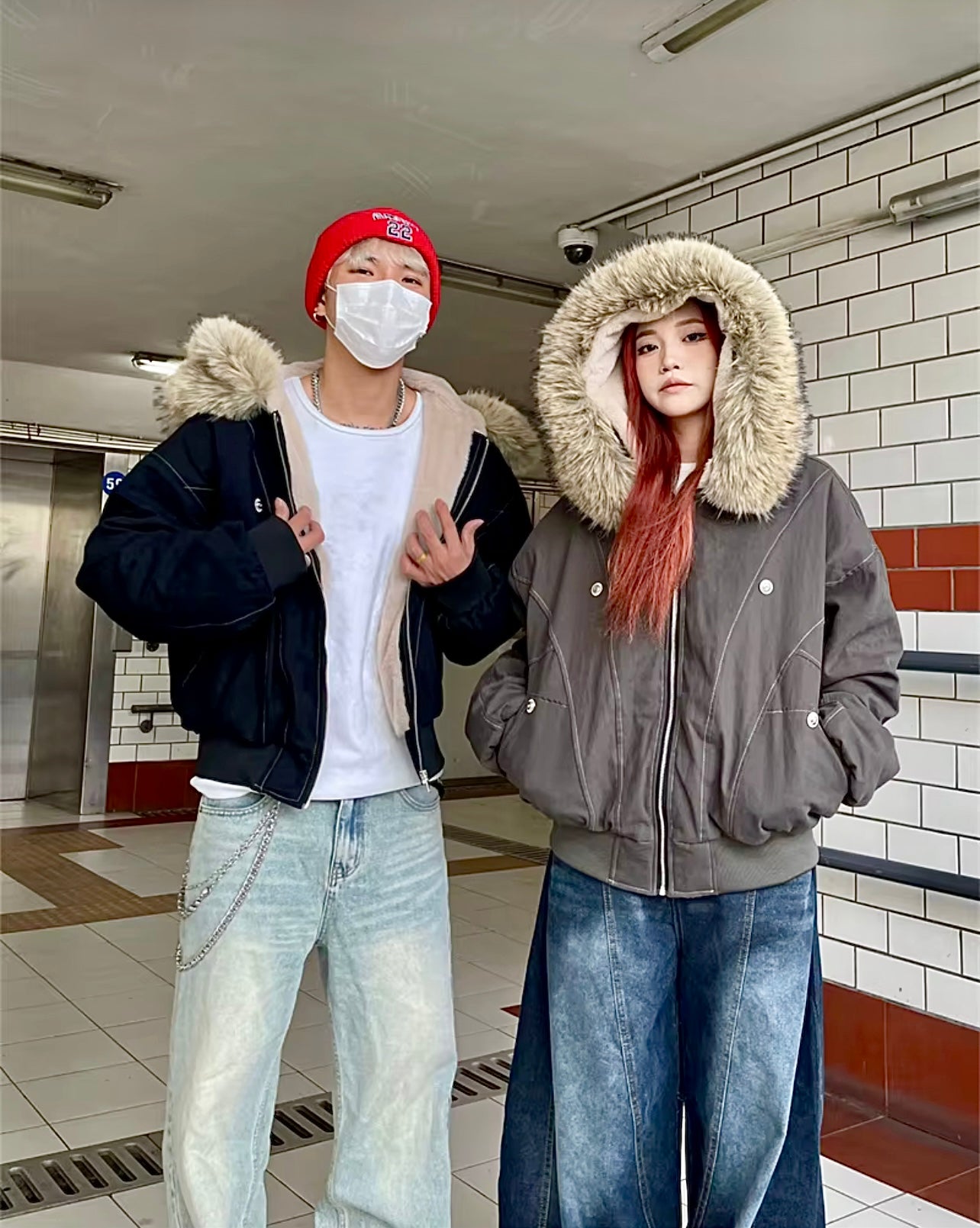 Unisex Fur Collar Hooded Parka | Thick Padded Winter Jacket – Gothic Streetwear Zipper Coat for Women & Men