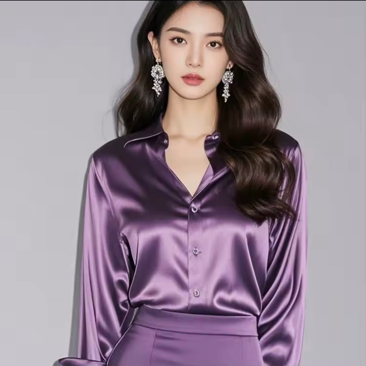 Women’s Elegant Silk Office Shirt | Slim Long Sleeve Workwear Blouse – Korean Fashion Y2K Top