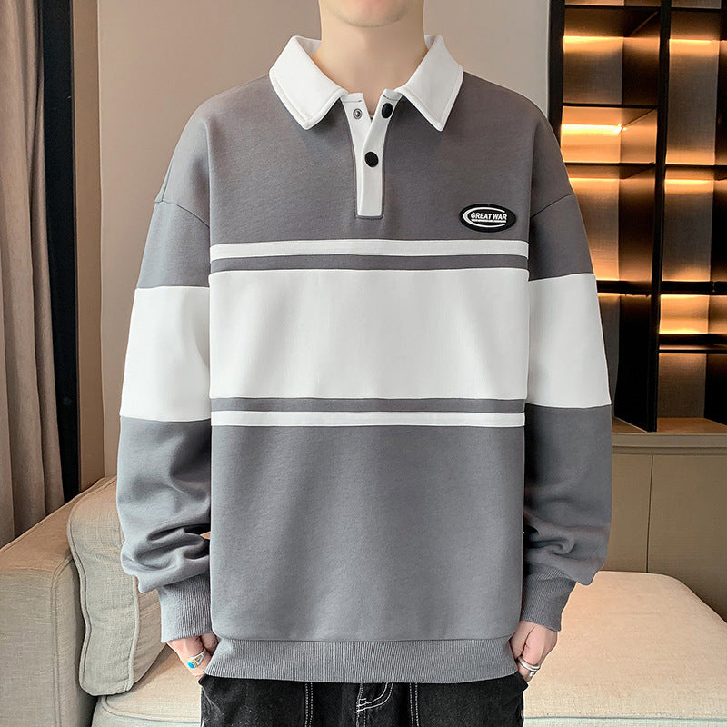 Haut pour hommes nouveau pull pour hommes polyvalent étudiant T-shirt à manches longues revers Polo pull
