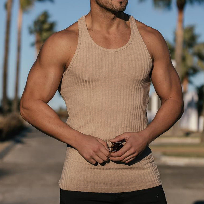 Gilet d'été tricoté à rayures verticales, Fitness, sport, auto-culture, gilet en forme de I pour hommes