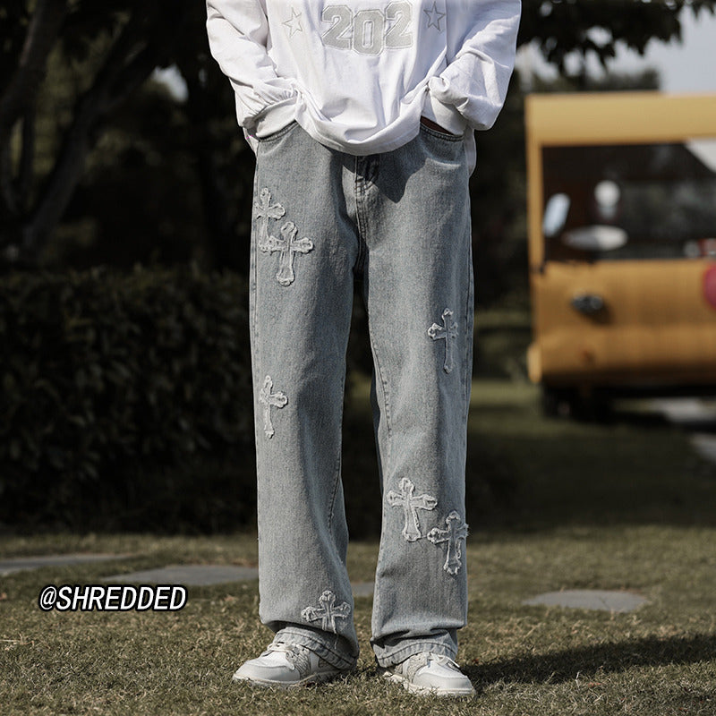 Jeans rétro à étiquetage croisé pour hommes