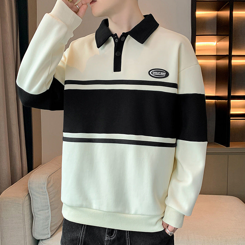 Haut pour hommes nouveau pull pour hommes polyvalent étudiant T-shirt à manches longues revers Polo pull