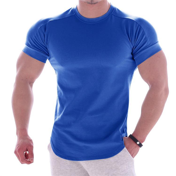 Muscle Boy Cotton Elastic Short-sleeved Men's Summer Solid Color Sports T-shirt Fitness Sweat-absorbing Round Neck T-shirt