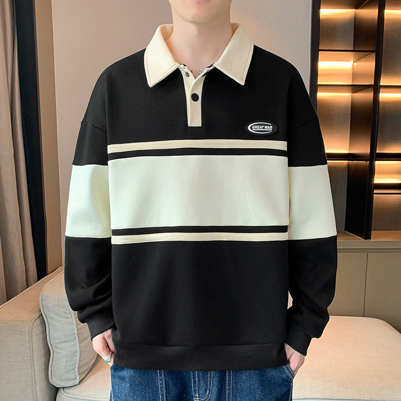 Haut pour hommes nouveau pull pour hommes polyvalent étudiant T-shirt à manches longues revers Polo pull
