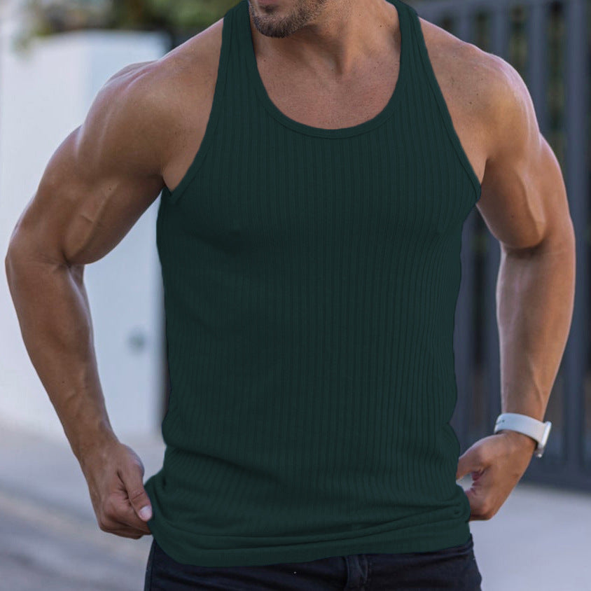 Gilet d'été tricoté à rayures verticales, Fitness, sport, auto-culture, gilet en forme de I pour hommes