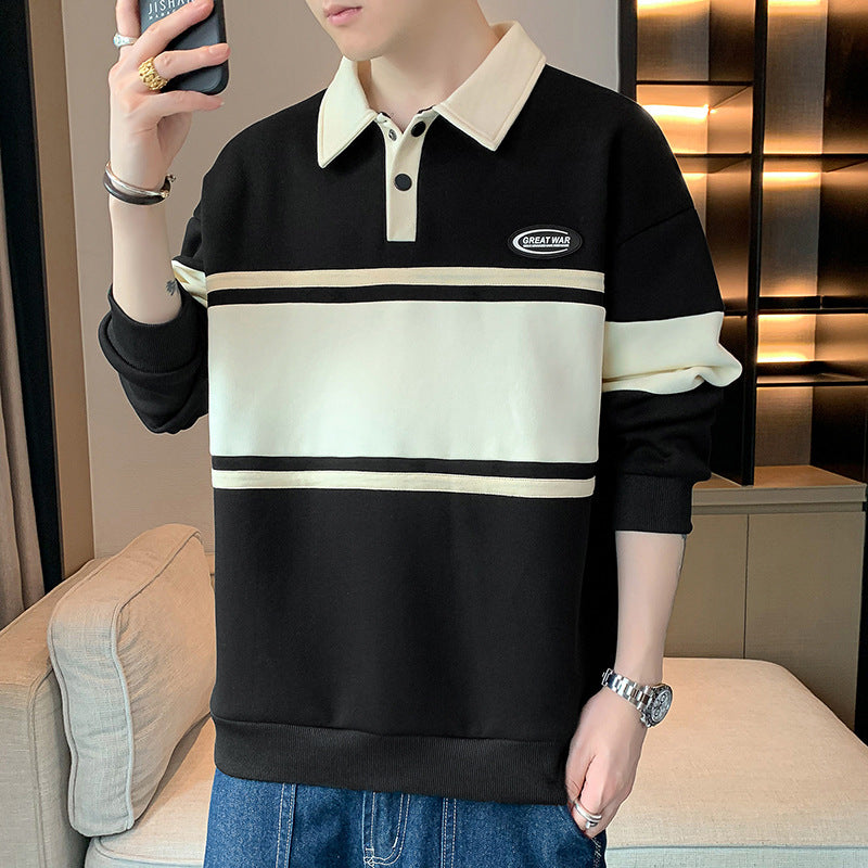 Haut pour hommes nouveau pull pour hommes polyvalent étudiant T-shirt à manches longues revers Polo pull