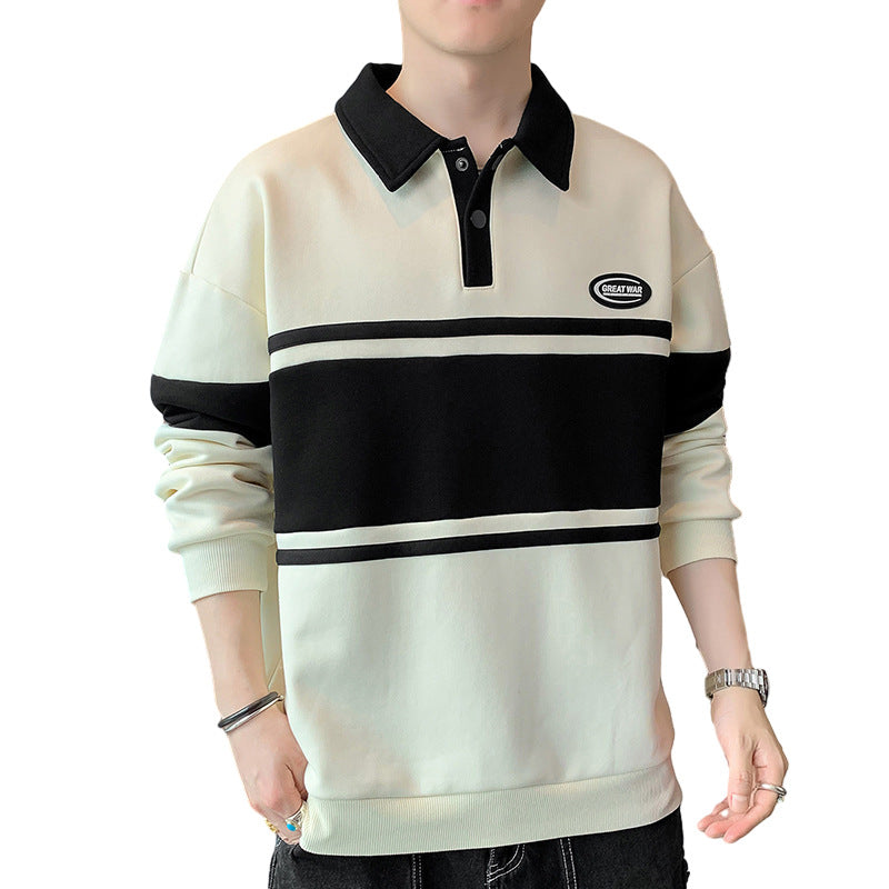 Haut pour hommes nouveau pull pour hommes polyvalent étudiant T-shirt à manches longues revers Polo pull