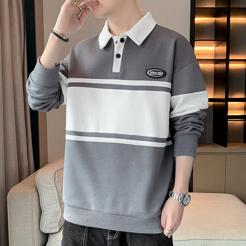 Haut pour hommes nouveau pull pour hommes polyvalent étudiant T-shirt à manches longues revers Polo pull