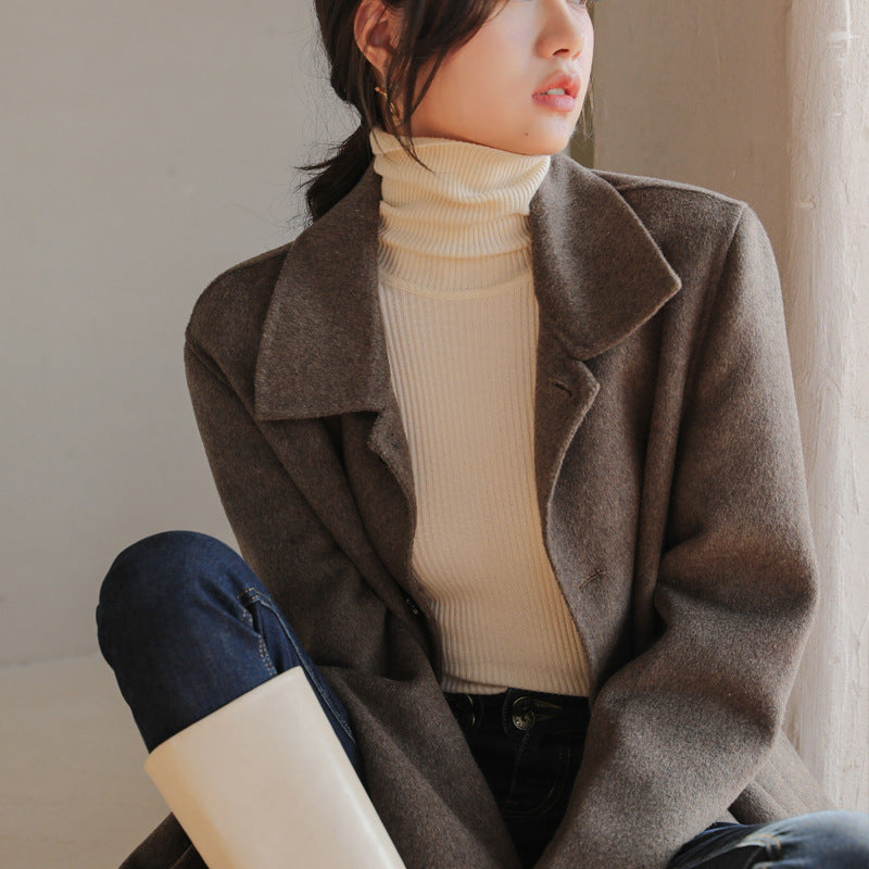 Pile High Collar Base Shirt Women's Spring Autumn And Winter Interior Western Style Black Long Sleeve Knitted Shirt Women's Needle