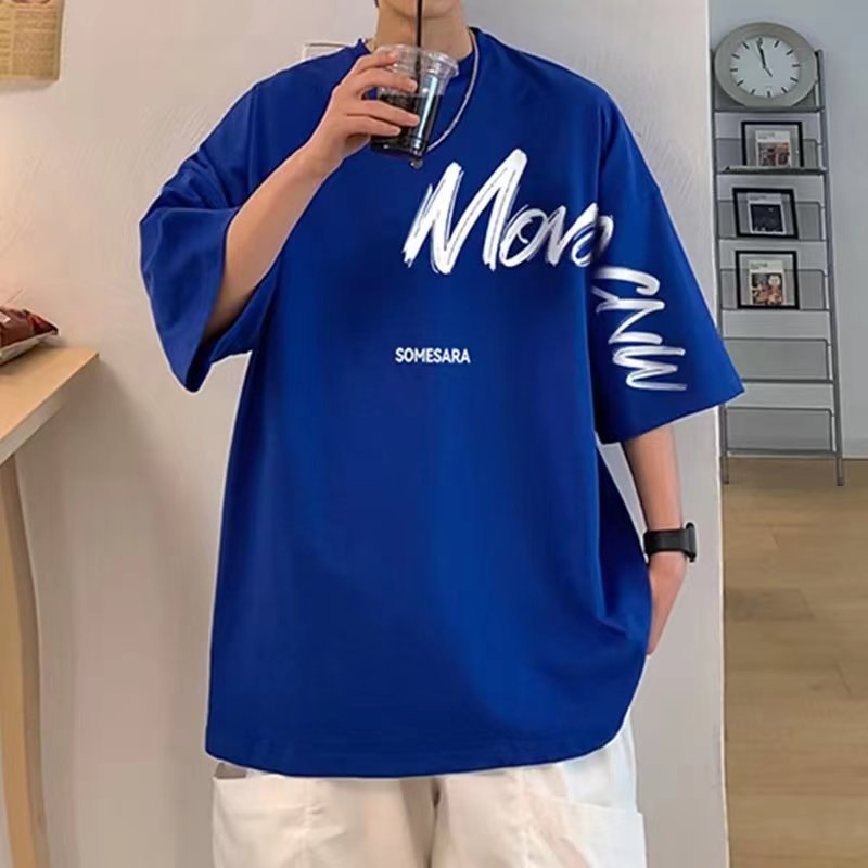 Klein Blue T-shirt Homme Manches Courtes Été Lâche Tendance Nationale Niche Manches Cinq Et Demi Ins Tide Marque High Street T-shirt Grande Taille