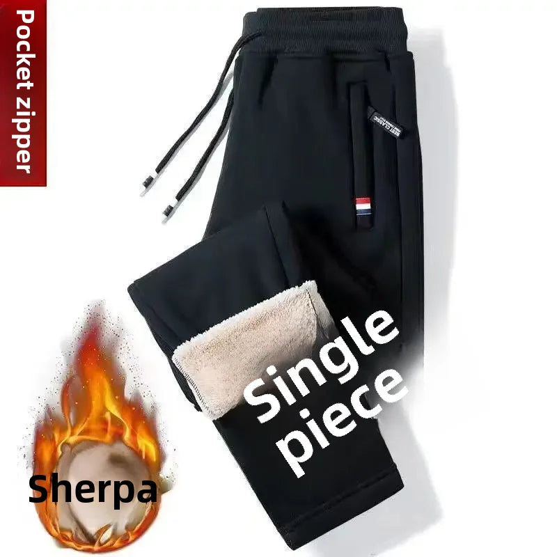 Winter Thickened Fleece-lined Men's Casual Pants Loose Fit Plus Sizes Warm Straight-leg Trousers Foot Bundling Style