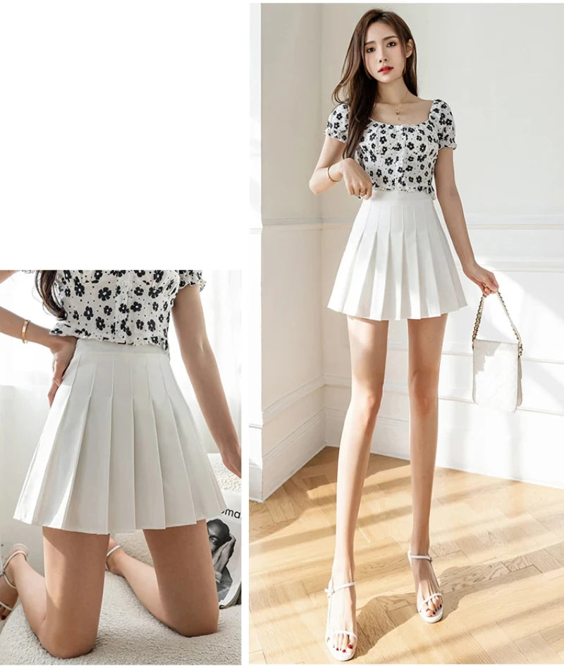 White Women Pleated Skirts Summer High Waist Zipper Girls Dancing JK Mini Skirts Black Fashion Student