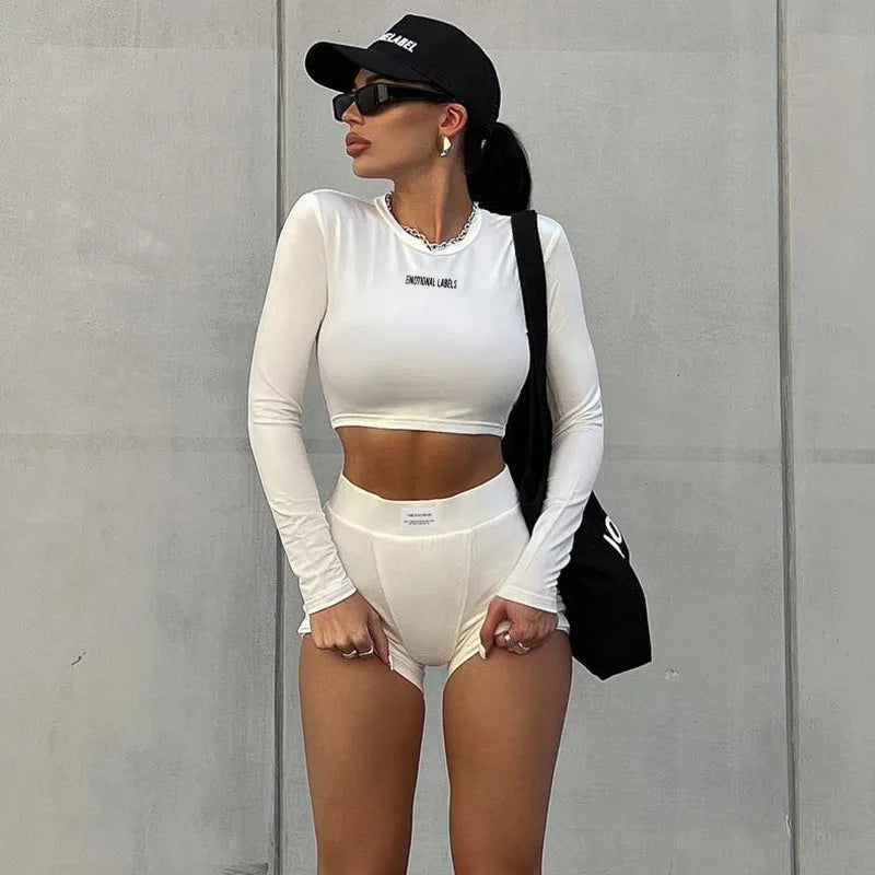 Women’s Two-Piece Set – Casual Round Neck Top & Shorts, Short Sleeve/3⁄4 Sleeve Sportswear Outfit for Spring & Summer