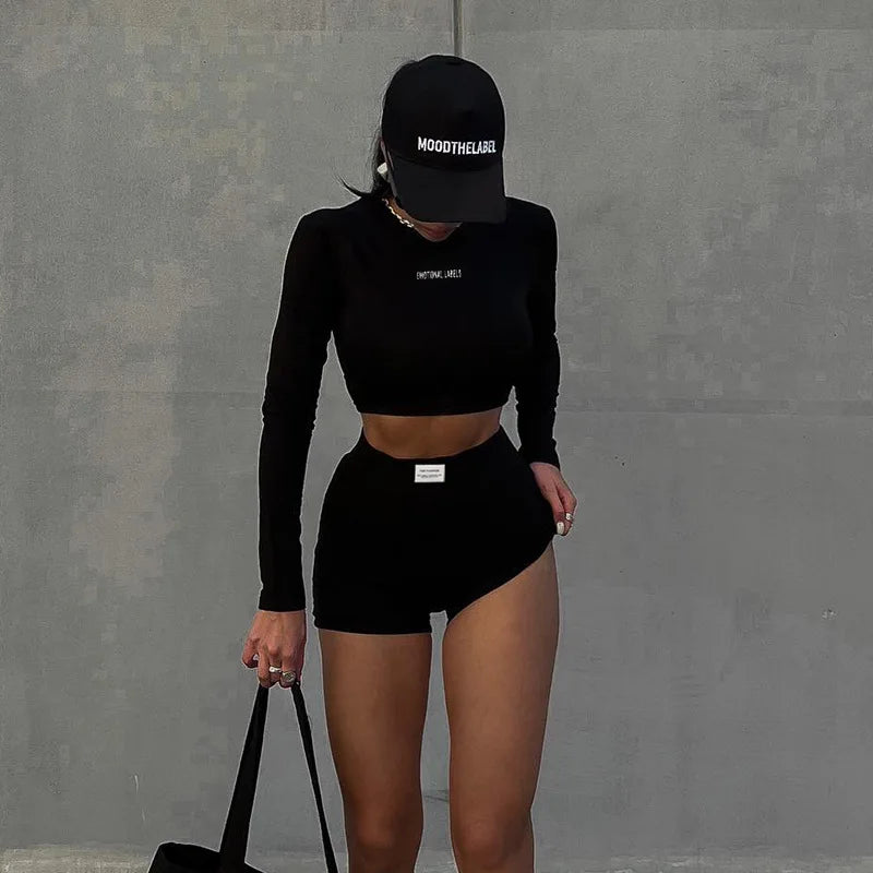 Women’s Two-Piece Set – Casual Round Neck Top & Shorts, Short Sleeve/3⁄4 Sleeve Sportswear Outfit for Spring & Summer