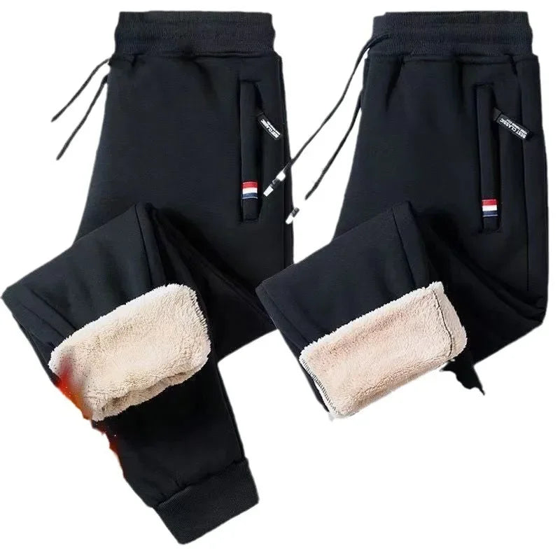 Winter Thickened Fleece-lined Men's Casual Pants Loose Fit Plus Sizes Warm Straight-leg Trousers Foot Bundling Style