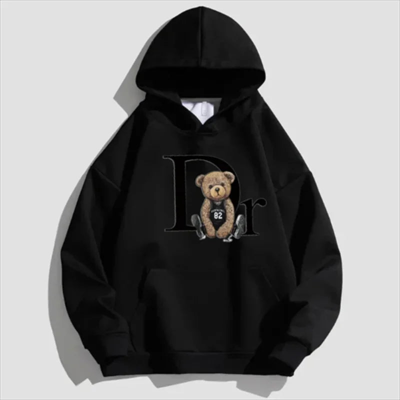 Men's hoodie, casual personality, teddy bear print hoodie, sports fitness fashion sweatshirt, casual pullover, street style
