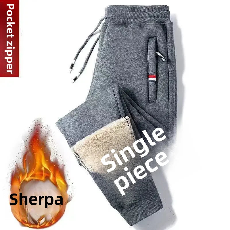 Winter Thickened Fleece-lined Men's Casual Pants Loose Fit Plus Sizes Warm Straight-leg Trousers Foot Bundling Style
