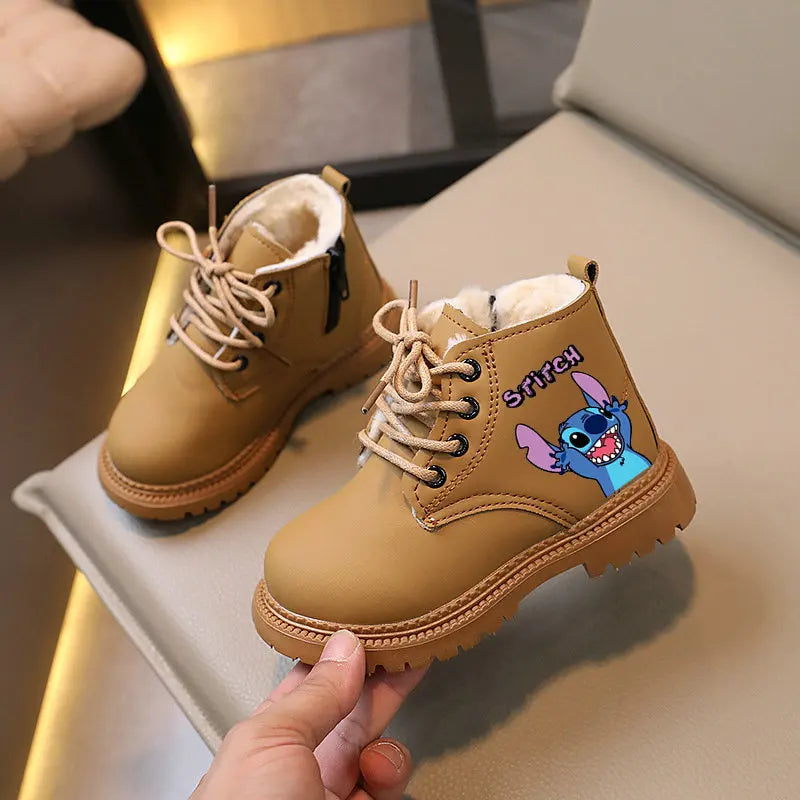 Children Stitch Snow Boots Winter velvet Ankle Boots Anime Cartoon Girl Flat Bottom Warm Boots Toddler Boys Casual Shoes