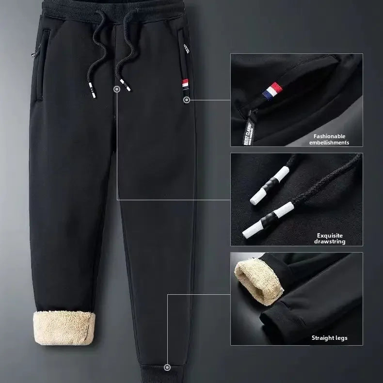 Winter Thickened Fleece-lined Men's Casual Pants Loose Fit Plus Sizes Warm Straight-leg Trousers Foot Bundling Style
