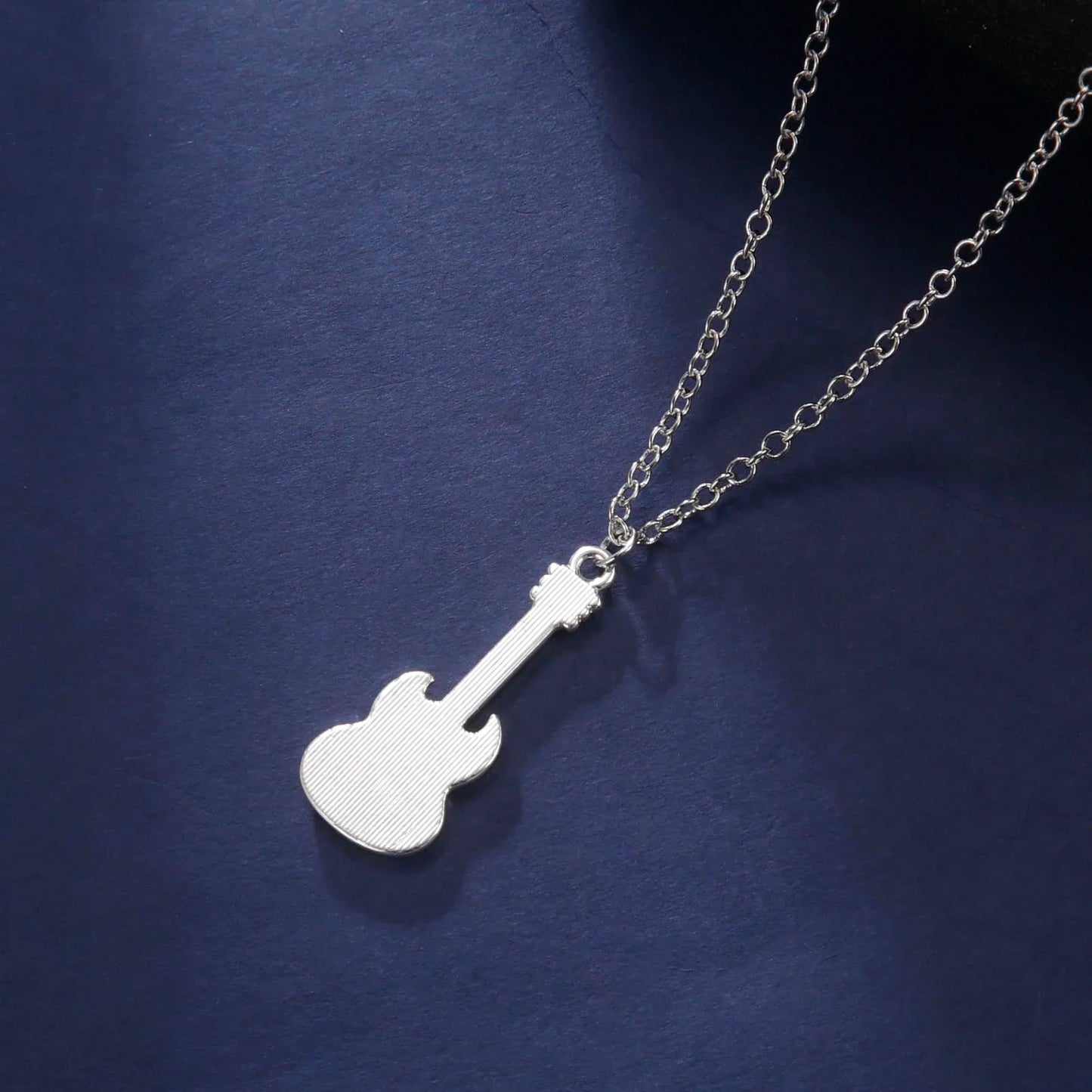 Electric Guitar Necklace Music Black Enamel Chain Rock Pop Classic Crystal Zircon Gift Men's and Women's Jewelry