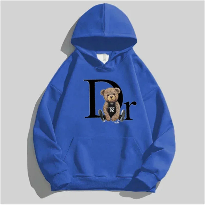 Men's hoodie, casual personality, teddy bear print hoodie, sports fitness fashion sweatshirt, casual pullover, street style