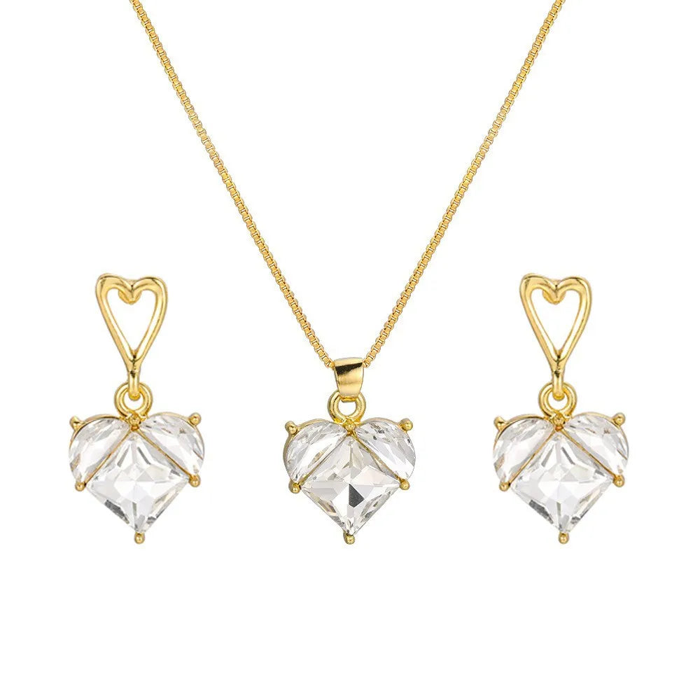 Fashion 3-piece Set Pearl Jewelry Set for Women Korean Heart Ring Pendant Necklace Hoop Earrings Set Trendy Elegant Wedding Gift