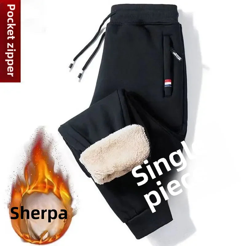 Winter Thickened Fleece-lined Men's Casual Pants Loose Fit Plus Sizes Warm Straight-leg Trousers Foot Bundling Style