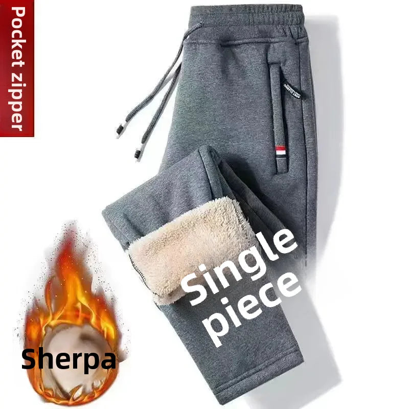 Winter Thickened Fleece-lined Men's Casual Pants Loose Fit Plus Sizes Warm Straight-leg Trousers Foot Bundling Style
