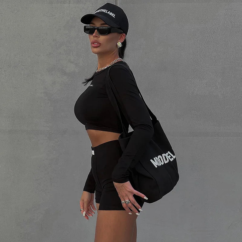 Women’s Two-Piece Set – Casual Round Neck Top & Shorts, Short Sleeve/3⁄4 Sleeve Sportswear Outfit for Spring & Summer
