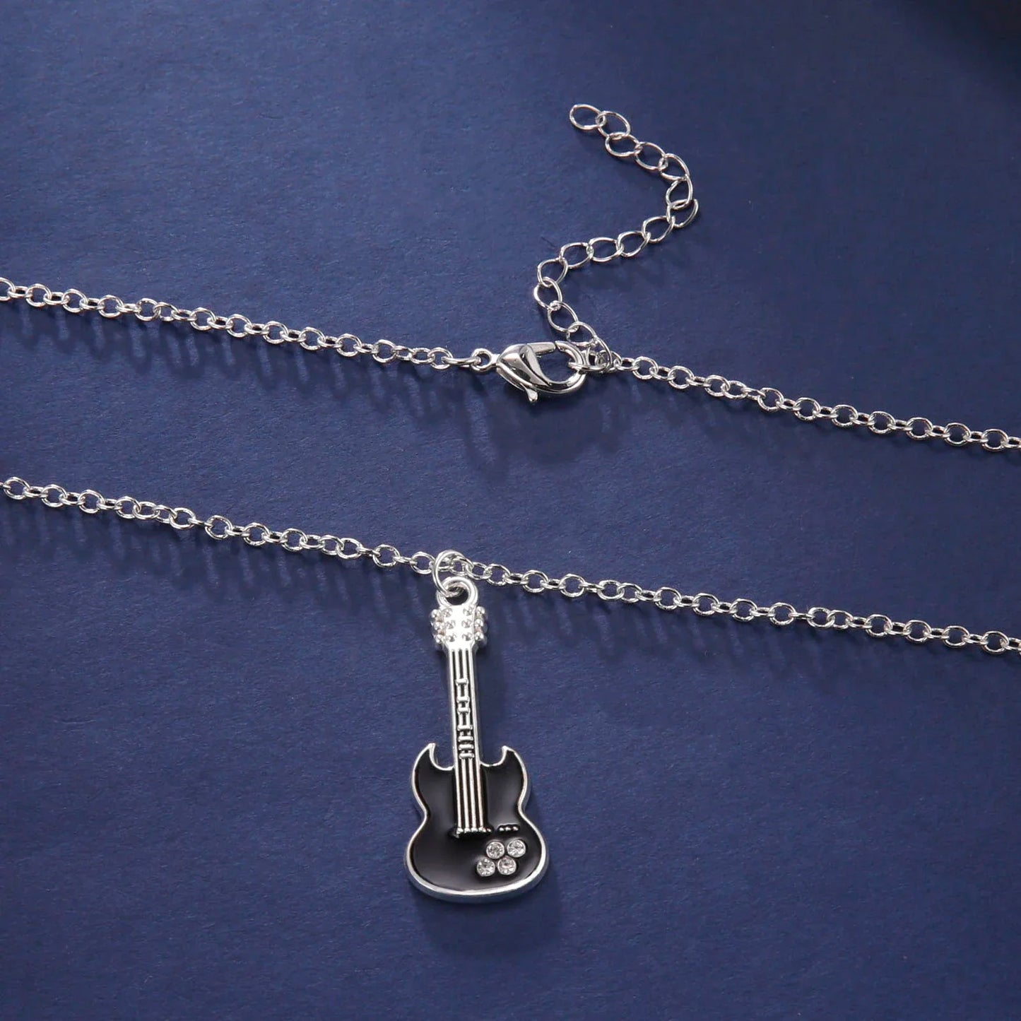 Electric Guitar Necklace Music Black Enamel Chain Rock Pop Classic Crystal Zircon Gift Men's and Women's Jewelry