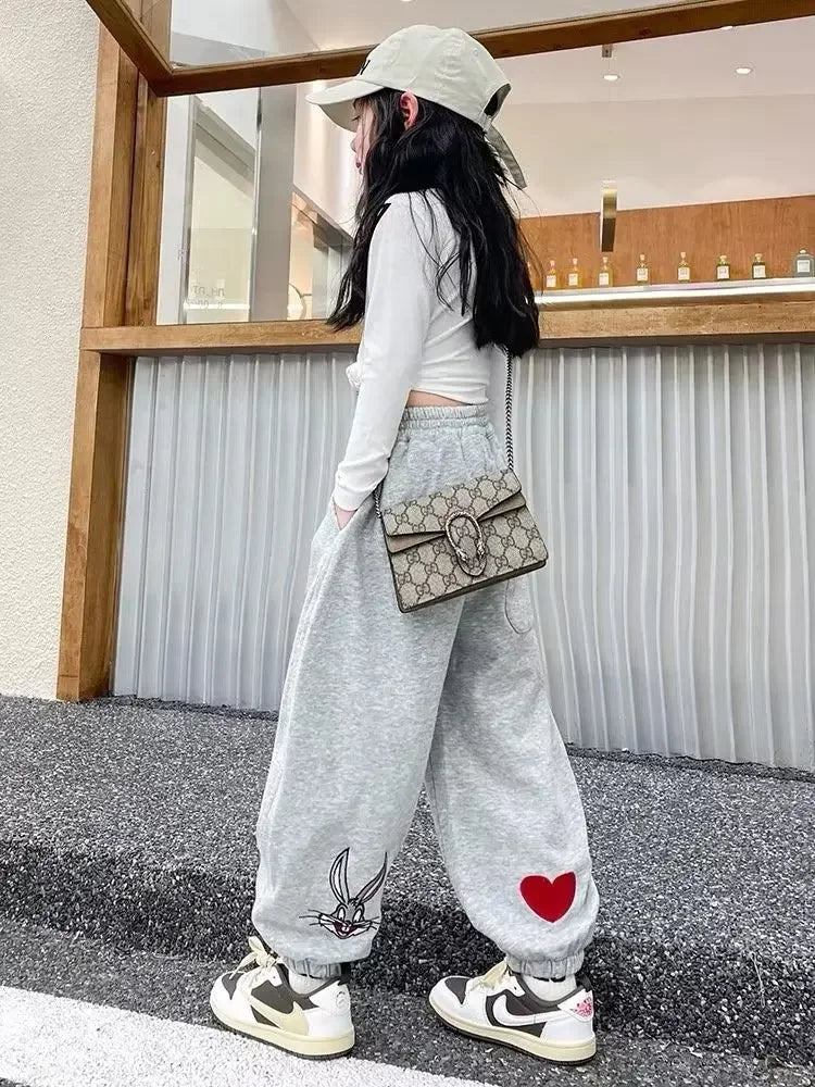 Stylish Spring Autumn Children's Pants Loose Fit Casual Trousers For Girls New Large Medium Kids Wardrobe