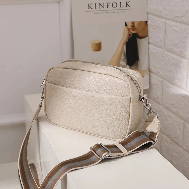 Women’s Crossbody Shoulder Bag | Fashion PU Leather Small Handbag with Wide Strap – Hit Color Messenger Purse