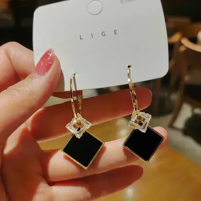 New Fashion Trend Unique Design Elegant and Exquisite Rectangular Zircon Earrings For Women Jewelry Wedding Party Premium Gifts