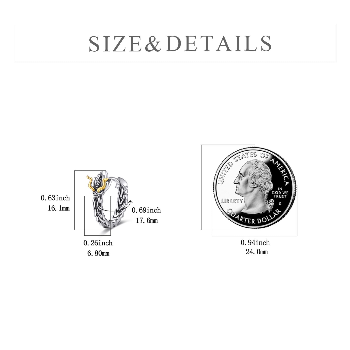 Boucles d'oreilles Huggie en forme de dragon en argent sterling, cadeaux pour hommes