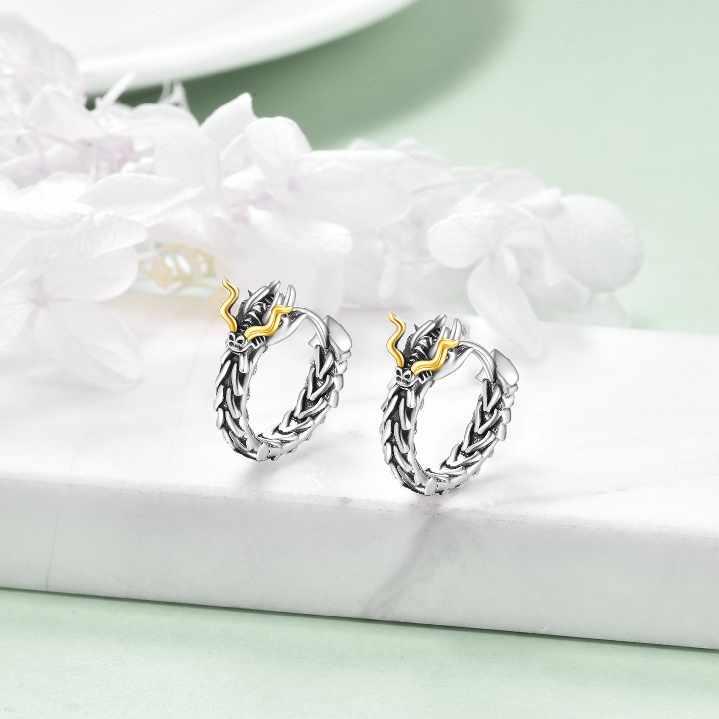 Boucles d'oreilles Huggie en forme de dragon en argent sterling, cadeaux pour hommes