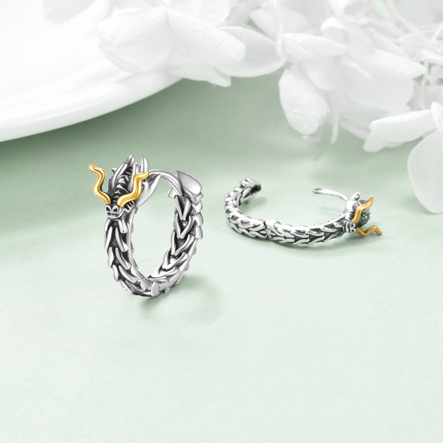 Boucles d'oreilles Huggie en forme de dragon en argent sterling, cadeaux pour hommes