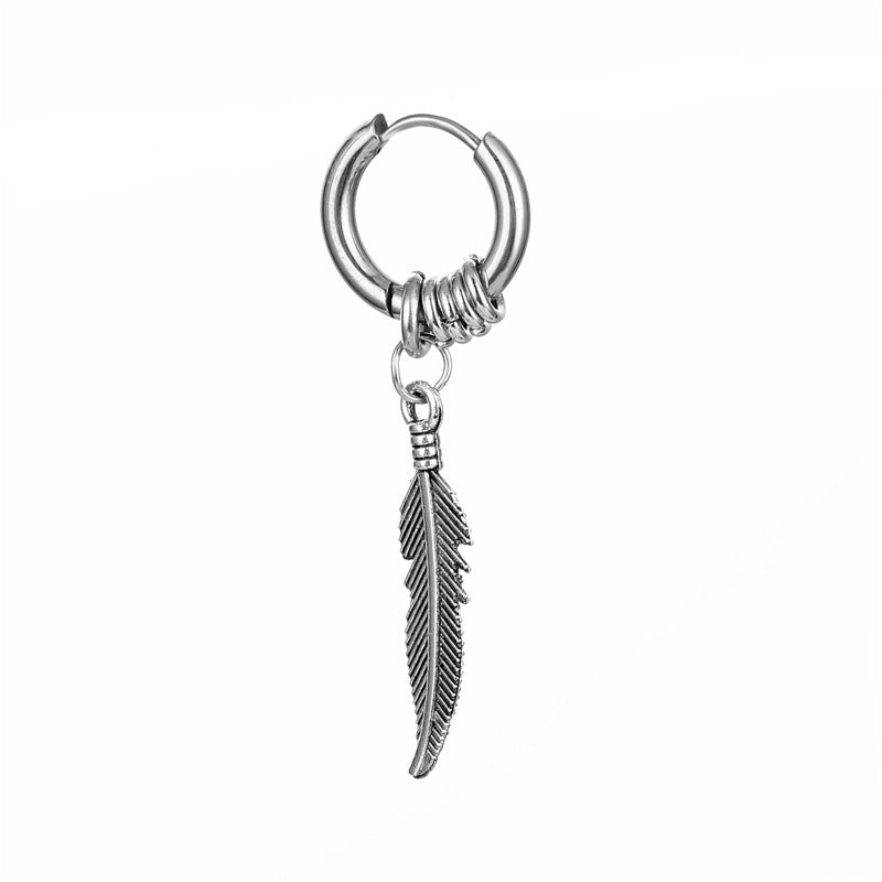 Version coréenne boucles d'oreilles en acier inoxydable boucles d'oreilles en plumes boucles d'oreilles tendance rue Hong Kong Style Hip Hop boucles d'oreilles mode rétro Clips d'oreille