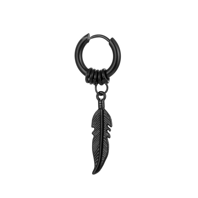 Version coréenne boucles d'oreilles en acier inoxydable boucles d'oreilles en plumes boucles d'oreilles tendance rue Hong Kong Style Hip Hop boucles d'oreilles mode rétro Clips d'oreille