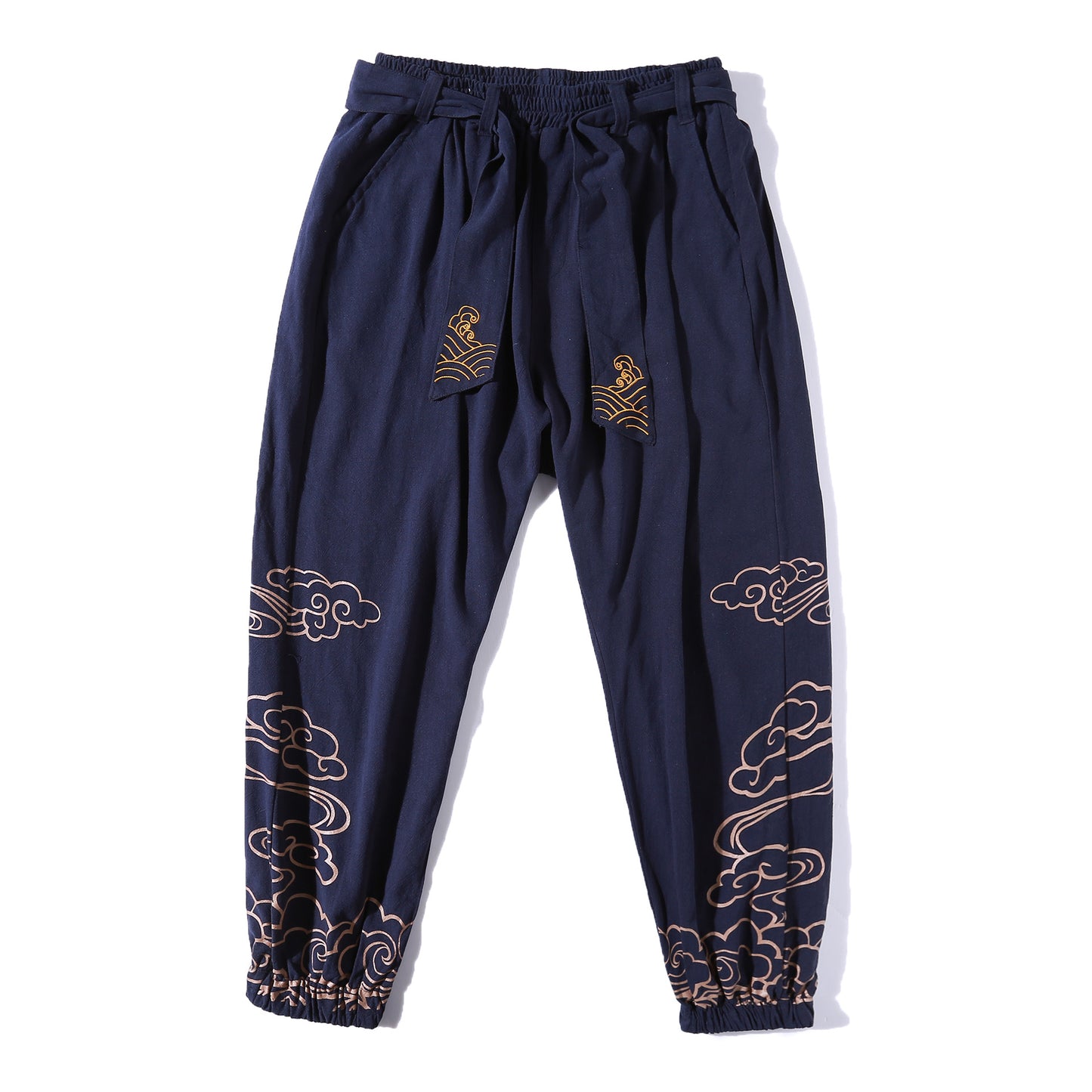 Pantalon de Style chinois pour hommes, pantalon imprimé petits pieds, ample, jambes larges, Bloomer