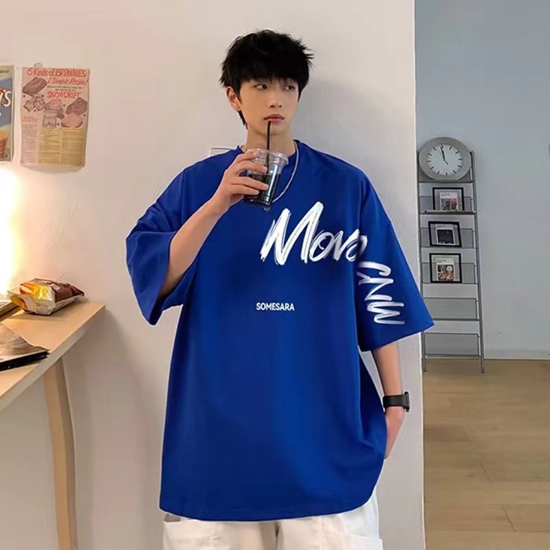 Klein Blue T-shirt Homme Manches Courtes Été Lâche Tendance Nationale Niche Manches Cinq Et Demi Ins Tide Marque High Street T-shirt Grande Taille