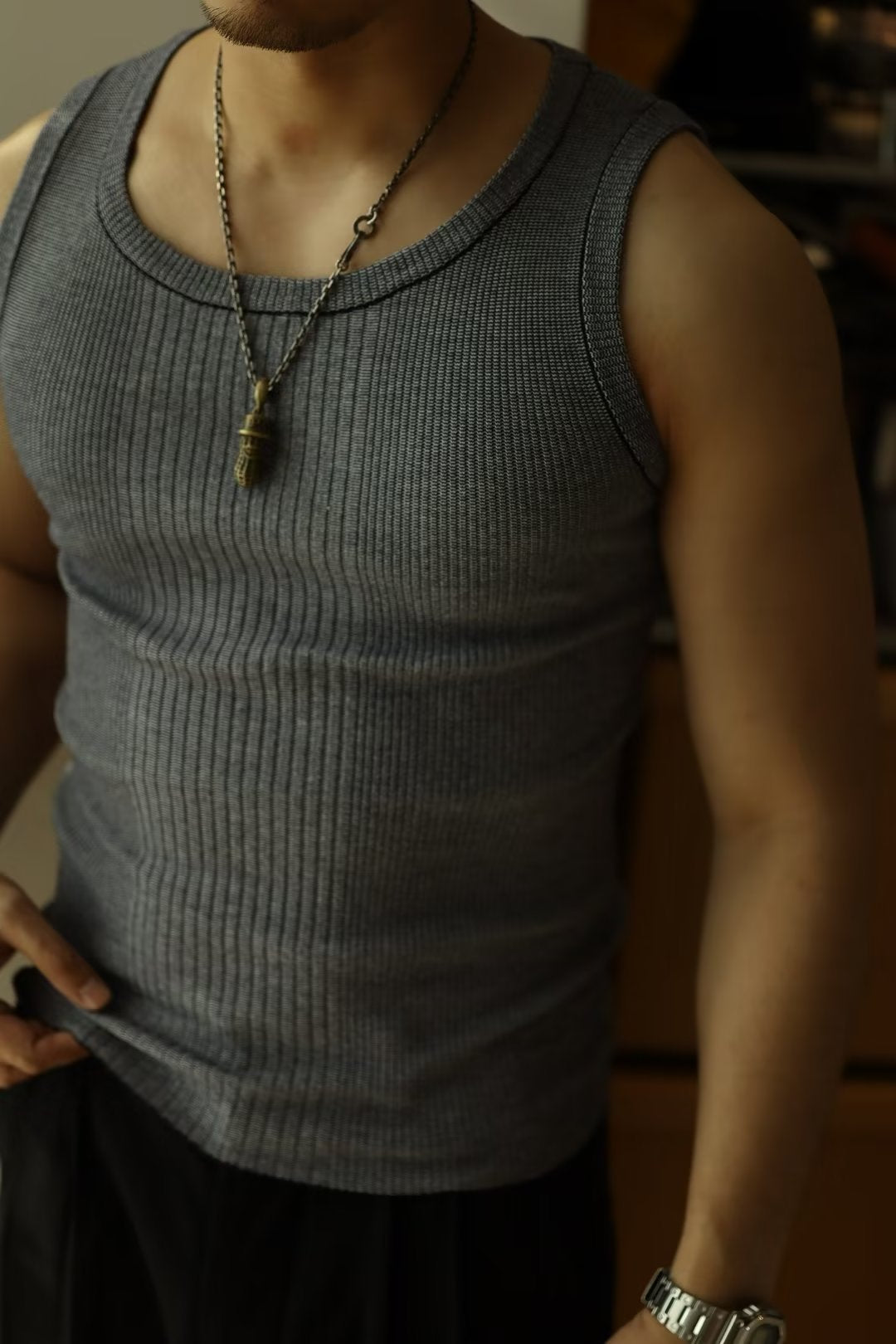 Gilet tricoté à bascule pour hommes, vêtements d'extérieur de sport rétro, couleur unie, pour jeunes hommes, été